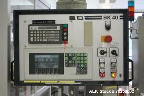 Used Harro Hofliger BK40-6" Cartoning Machine, equipped with a hot glue closing system. Minimum carton size 1.97" x 0.79" x 5.5" (50 x 20 x 140 mm), maximum carton size 4.72" x 3.94" x 7.87" (120 x 1...