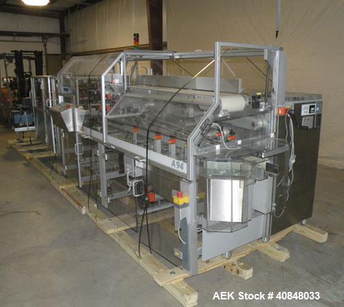 Used IMA/BFB Model A94 Automatic Continuous Motion Horizontal Cartoner. Capable of speeds up to 240 cpm. Has 6” centers for a carton size range: length 30 to 150mm, width 12 to 85mm, depth 55 to 210m...