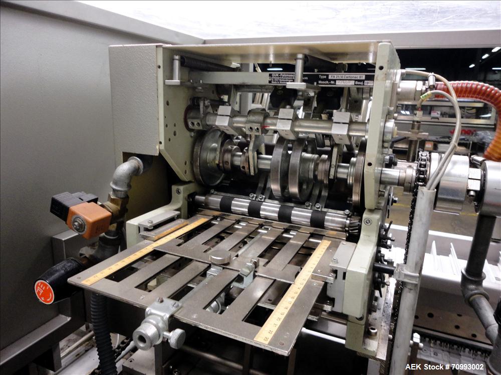 Used IWKA Model CP150 Automatic Horizontal Tube Cartoner. Capable of speeds up to 150 cartons per minute. Carton size: (Length) 20mm-90mm, (Width) 15mm-60mm, (Depth) 55mm-180mm. Set up for Reverse tu...