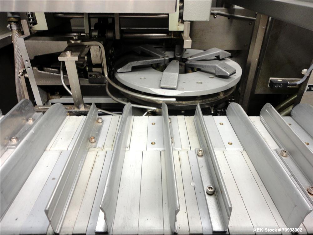 Used IWKA Model CP150 Automatic Horizontal Tube Cartoner. Capable of speeds up to 150 cartons per minute. Carton size: (Length) 20mm-90mm, (Width) 15mm-60mm, (Depth) 55mm-180mm. Set up for Reverse tu...