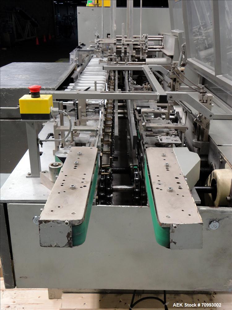 Used IWKA Model CP150 Automatic Horizontal Tube Cartoner. Capable of speeds up to 150 cartons per minute. Carton size: (Length) 20mm-90mm, (Width) 15mm-60mm, (Depth) 55mm-180mm. Set up for Reverse tu...