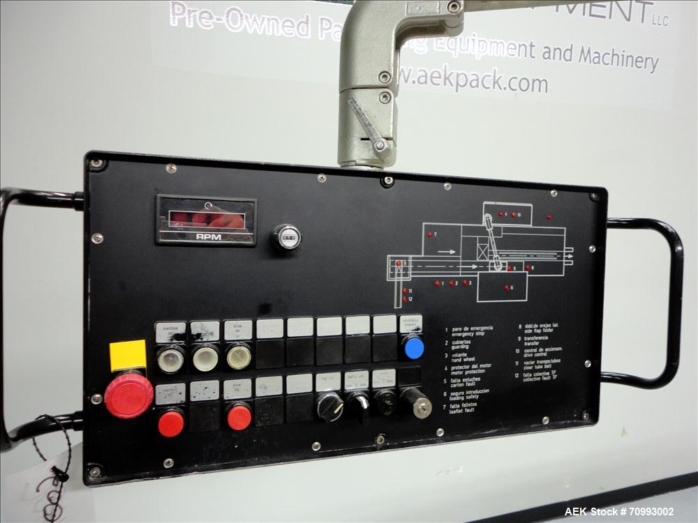 Used IWKA Model CP150 Automatic Horizontal Tube Cartoner. Capable of speeds up to 150 cartons per minute. Carton size: (Length) 20mm-90mm, (Width) 15mm-60mm, (Depth) 55mm-180mm. Set up for Reverse tu...