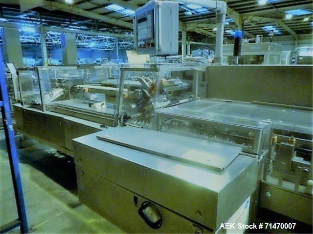 Used I IWKA CPS-R Automatic Horizontal Blisterpack Tuck Cartoner with Blister Transfer . Capable of speeds up to 300 cartons per minute. Cartoner is on n 6" centers for a carton size range: (Length) ...