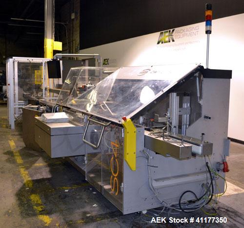 Used IWKA SC4 automatic horizontal cartoner capable of speeds up to 450 cartons per minute. Three Chain unit on 4" centers with adjustable bucket infeed.Carton size range: (Length) 20 to 75 mm, (Widt...