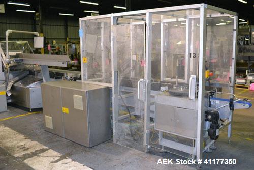 Used IWKA SC4 automatic horizontal cartoner capable of speeds up to 450 cartons per minute. Three Chain unit on 4" centers with adjustable bucket infeed.Carton size range: (Length) 20 to 75 mm, (Widt...