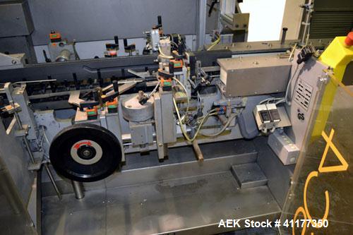 Used IWKA SC4 automatic horizontal cartoner capable of speeds up to 450 cartons per minute. Three Chain unit on 4" centers with adjustable bucket infeed.Carton size range: (Length) 20 to 75 mm, (Widt...