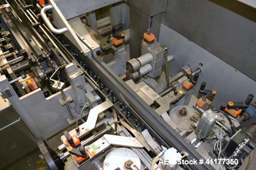 Used IWKA SC4 automatic horizontal cartoner capable of speeds up to 450 cartons per minute. Three Chain unit on 4" centers with adjustable bucket infeed.Carton size range: (Length) 20 to 75 mm, (Widt...