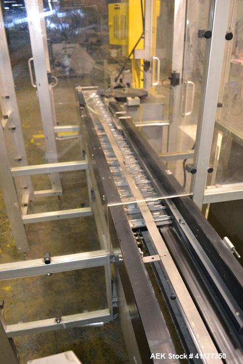 Used IWKA SC4 automatic horizontal cartoner capable of speeds up to 450 cartons per minute. Three Chain unit on 4" centers with adjustable bucket infeed.Carton size range: (Length) 20 to 75 mm, (Widt...