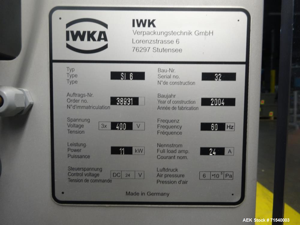 Used IWKA SI 6 Horizontal Glue Cartoner for Pouches or Blow Fill Seal Products