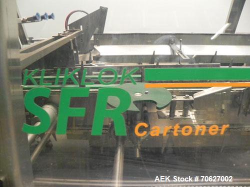 Used Kliklok (Woodman) Model SFR Automatic Horizontal Cartoner capable of speeds from 30 to 120 cartons per minute. 12" centers for a carton size range: Length - 2" to 10.2" or 50 mm to 260 mm, Width...
