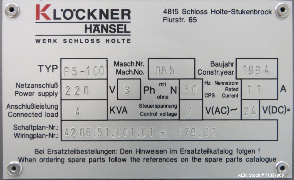 Used- Klockner Model P-5/100 Automatic Horizontal Blister Pack Cartoner