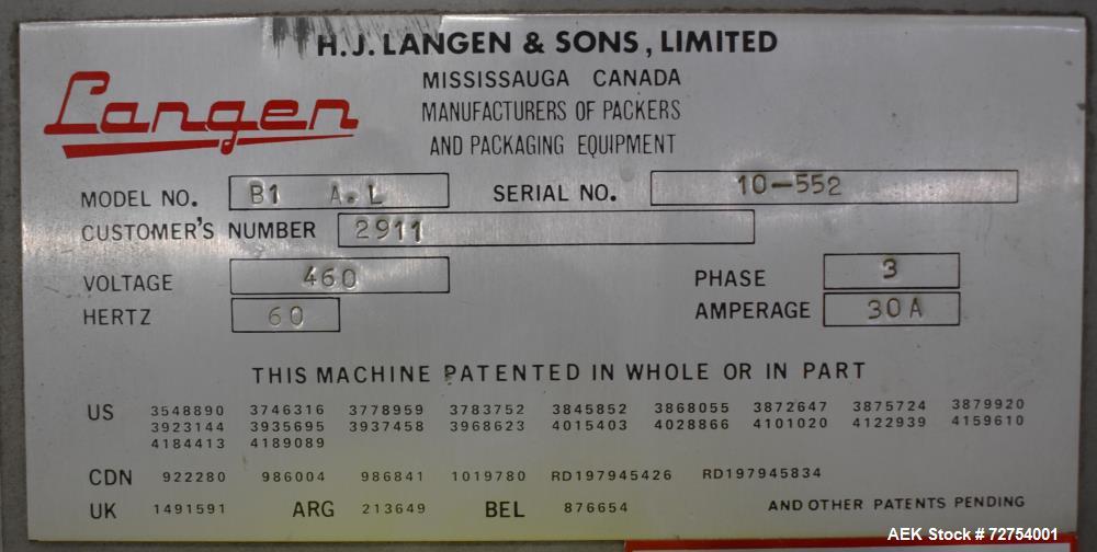 Langen Model B1-AL Automatic Cartoner with Nordson Hot Melt