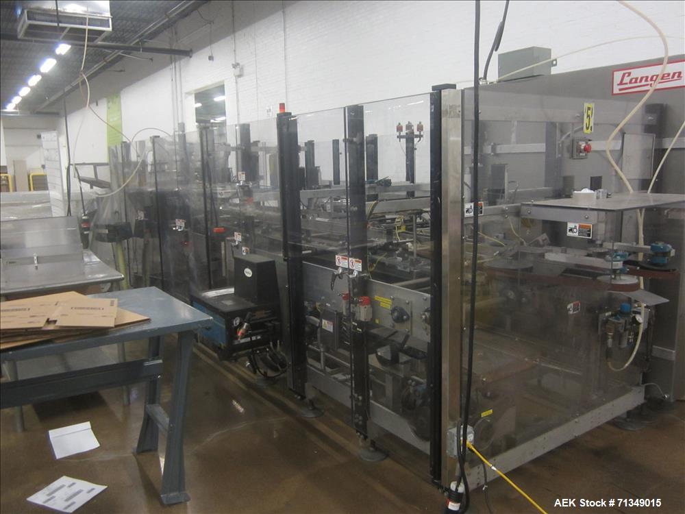 Used Langen MC-SCA Automatic Horizontal Cartoner with 9" centers Nordson Hot Me