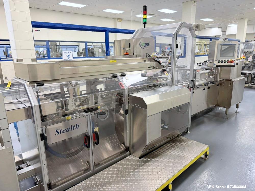 Used MGS Machine Stealth Horizontal Continuous Motion Cartoner, Serial# 14127, Year 2010. With Allen-Bradley PanelView Plus 1000, Nordson glue unit, panel & assorted parts.