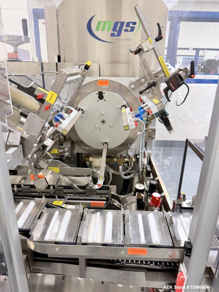 Used MGS Machine Stealth Horizontal Continuous Motion Cartoner, Serial# 14127, Year 2010. With Allen-Bradley PanelView Plus 1000, Nordson glue unit, panel & assorted parts.