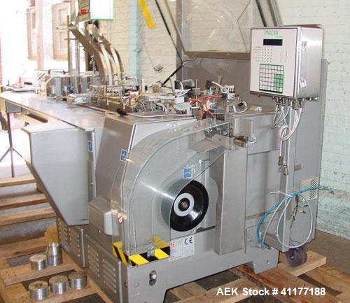 Used Marchesini Horizontal Cartoner, model BA100. Machine is capable of speeds up to 120 cpm. Horizontal intermittant motion cartoner set up for glue style cartons with embosse date coder and automat...