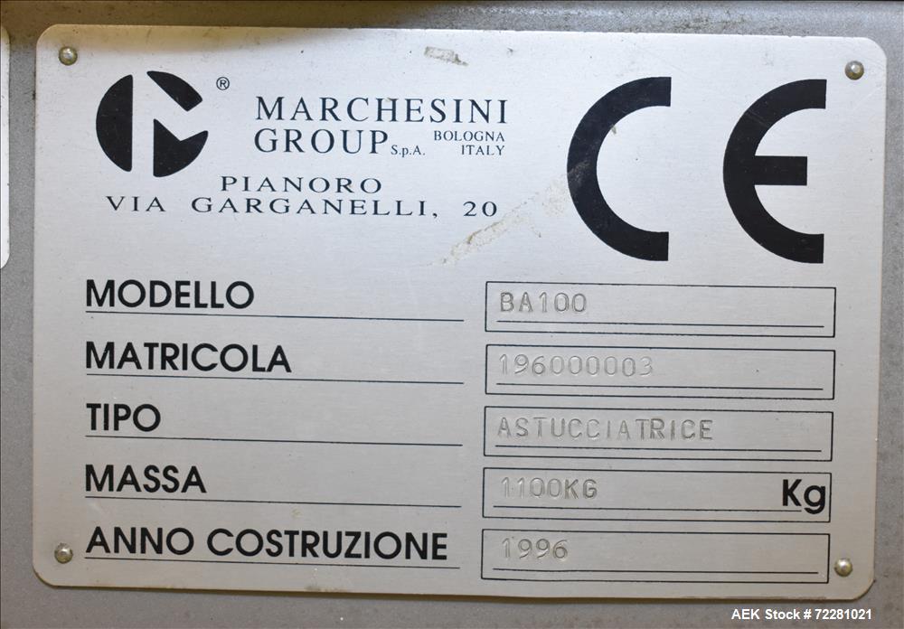 Marchesini Model BA100 Small Footprint Cosmetic/Cannabis Horizontal Cartoner