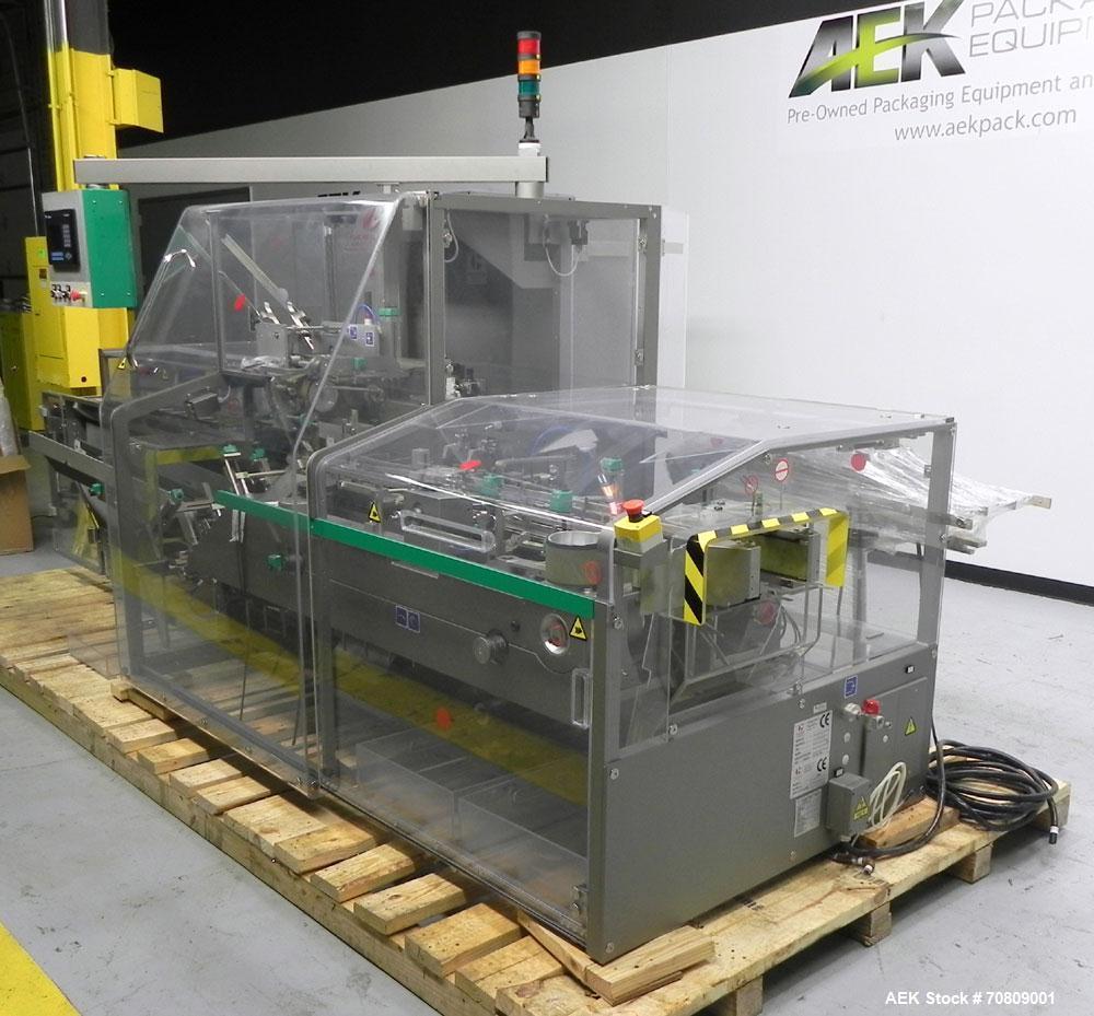 Used Marchesini Model MA 255 Automatic Horizontal Cartoner. Machine is capable of speeds up to 200 cartons per minute. Has a carton size range: (length) 25mm - 100mm (width) 15mm - 85mm (depth) 65mm ...