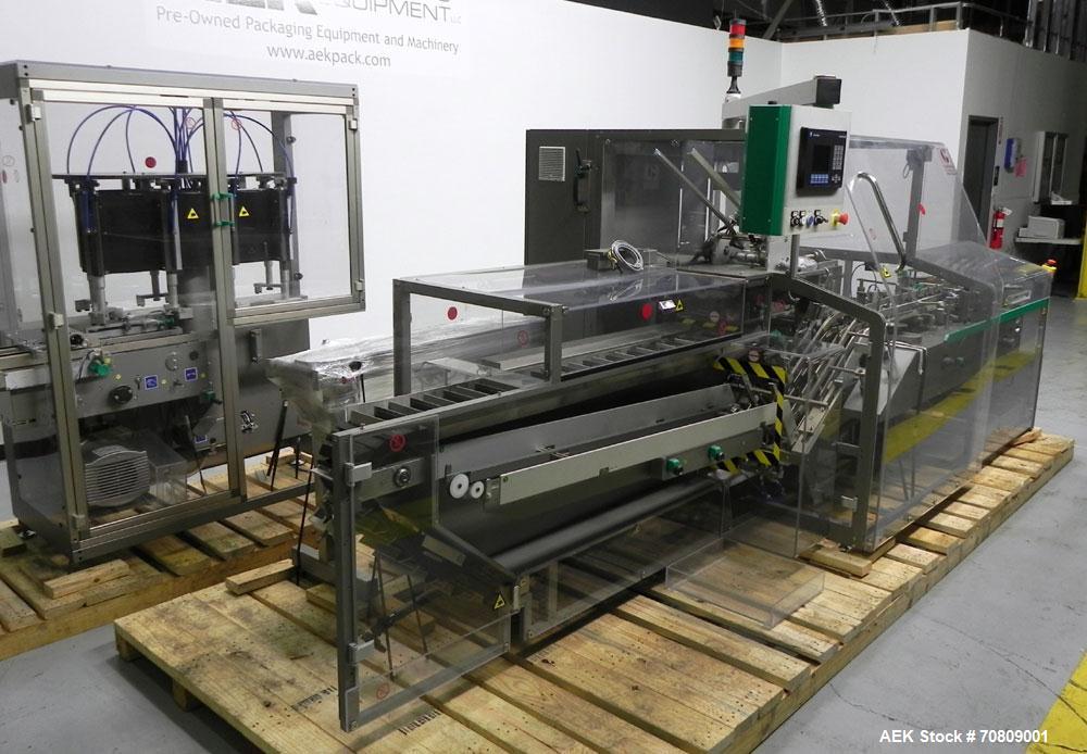 Used Marchesini Model MA 255 Automatic Horizontal Cartoner. Machine is capable of speeds up to 200 cartons per minute. Has a carton size range: (length) 25mm - 100mm (width) 15mm - 85mm (depth) 65mm ...