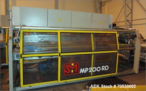 Used SMI Cardboard Sleeve Multipacker, Model MP200 RD.200 Packs/minute; fully automatic; can pack plastic, metal or glass containers in overwrapping cardboard sleeves; can be packed in OTT (Over The ...