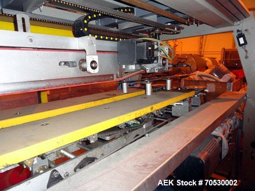 Used SMI Cardboard Sleeve Multipacker, Model MP200 RD.200 Packs/minute; fully automatic; can pack plastic, metal or glass containers in overwrapping cardboard sleeves; can be packed in OTT (Over The ...