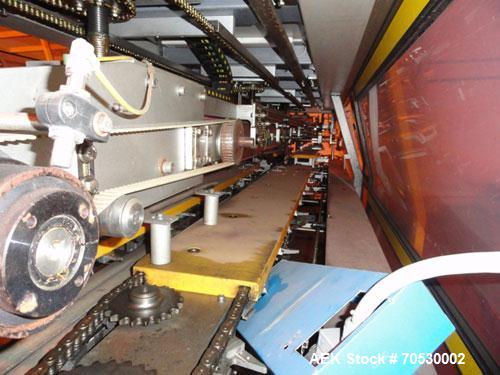 Used SMI Cardboard Sleeve Multipacker, Model MP200 RD.200 Packs/minute; fully automatic; can pack plastic, metal or glass containers in overwrapping cardboard sleeves; can be packed in OTT (Over The ...
