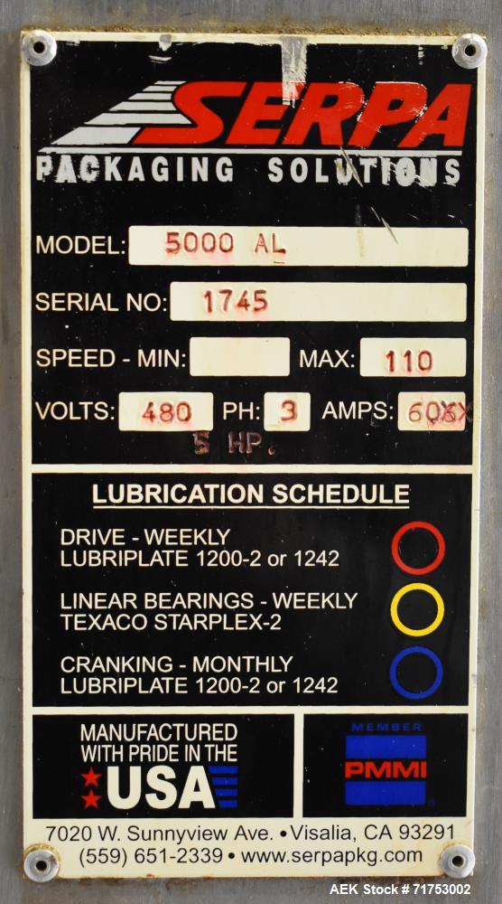 Used Serpa Model 5000AL Automatic Horizontal Cartoner with Glue Flap Closure