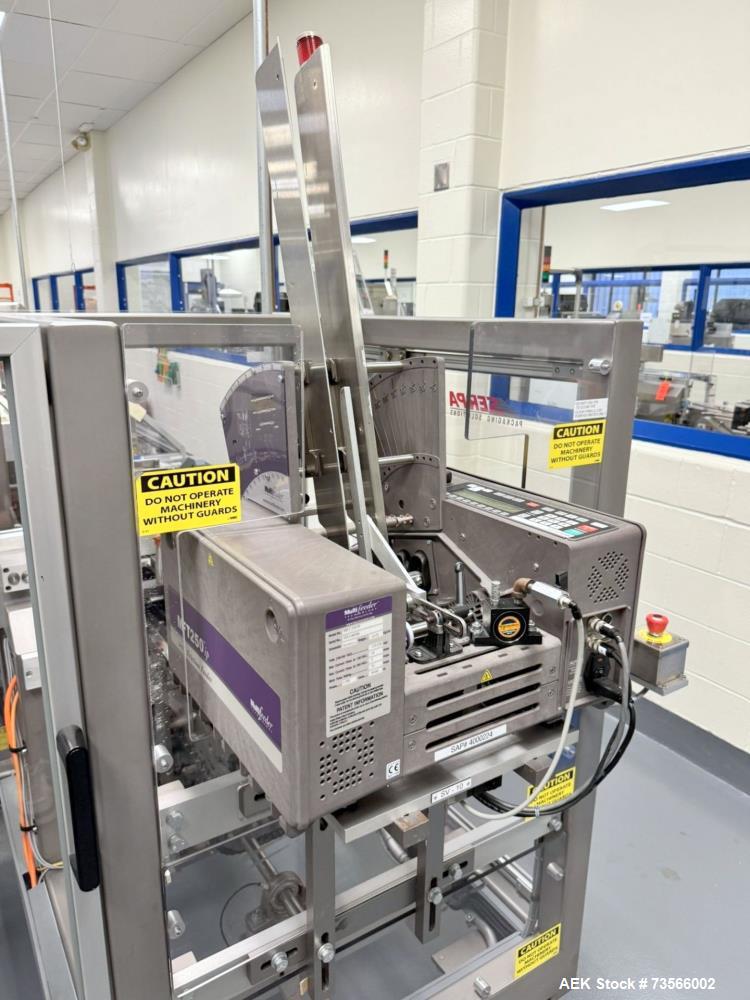 Used Serpa Packaging Solutions Horizontal Cartoner, Model 5000CAL, Serial# 1927, Year 2011. With Nordson glue unit, Multi-feeder model MFT 250IP, panel, Allen-Bradley CompactLogix L32E.