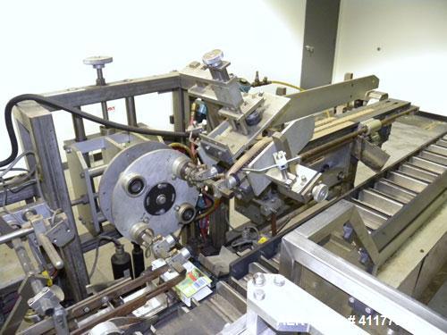 Used Tisma Automatic Horizontal Glue Cartoner, Model 600-SE. Capable of speeds over 200 CPM. Has 5" centers for a carton size range: length 1" to 4-1/4", depth 3" to 7", width 1/2" to 3". Has four he...