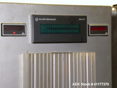 Used Tisma Automatic Horizontal Glue Cartoner, Model 600-SE. Capable of speeds over 200 CPM. Has 5" centers for a carton size range: length 1" to 4-1/4", depth 3" to 7", width 1/2" to 3". Has four he...