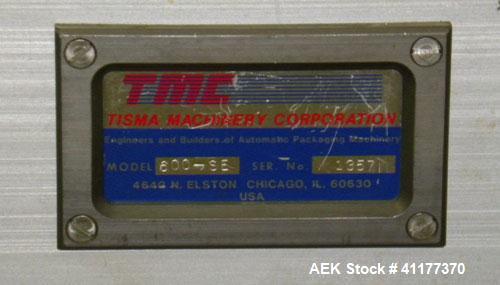 Used Tisma Automatic Horizontal Glue Cartoner, Model 600-SE. Capable of speeds over 200 CPM. Has 5" centers for a carton size range: length 1" to 4-1/4", depth 3" to 7", width 1/2" to 3". Has four he...
