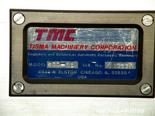 Used Tisma Automatic Horizontal Glue Cartoner, Model 600-SE. Capable of speeds over 200 CPM. Has 5" centers for a carton size range: length 1" to 4-1/4", depth 3" to 7", width 1/2" to 3". Has four he...