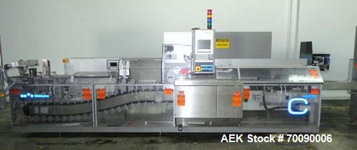 Used Uhlmann Model C2205 Automatic Blister Cartoner. Capable of speeds up to 250 cartons per minute. Has a 5" pitch for a maximum carton size range: length 150mm, width 100mm, height 90mm. Max number...