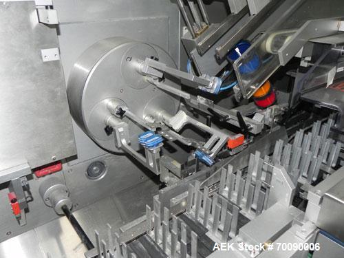 Used Uhlmann Model C2205 Automatic Blister Cartoner. Capable of speeds up to 250 cartons per minute. Has a 5" pitch for a maximum carton size range: length 150mm, width 100mm, height 90mm. Max number...