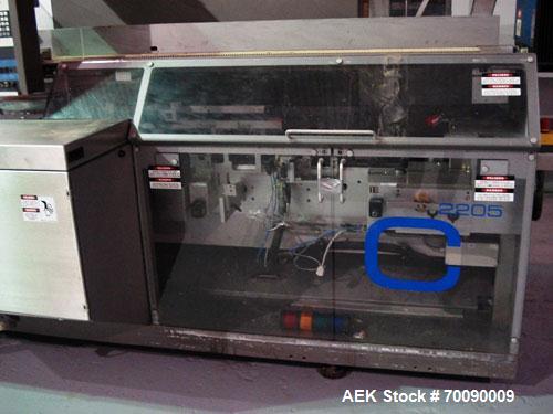 Used Uhlmann Model C2205 automatic blister cartoner. Capable of speeds up to 250 cartons per minute. Has a 5" pitch for a Maximum carton size range: (Length) 150mm (Width) 100mm (Height) 90mm. Max nu...