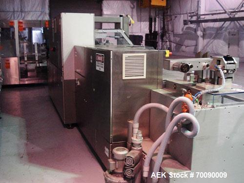 Used Uhlmann Model C2205 automatic blister cartoner. Capable of speeds up to 250 cartons per minute. Has a 5" pitch for a Maximum carton size range: (Length) 150mm (Width) 100mm (Height) 90mm. Max nu...