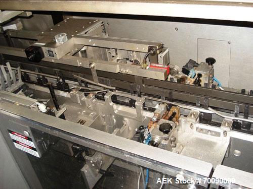 Used Uhlmann Model C2205 automatic blister cartoner. Capable of speeds up to 250 cartons per minute. Has a 5" pitch for a Maximum carton size range: (Length) 150mm (Width) 100mm (Height) 90mm. Max nu...