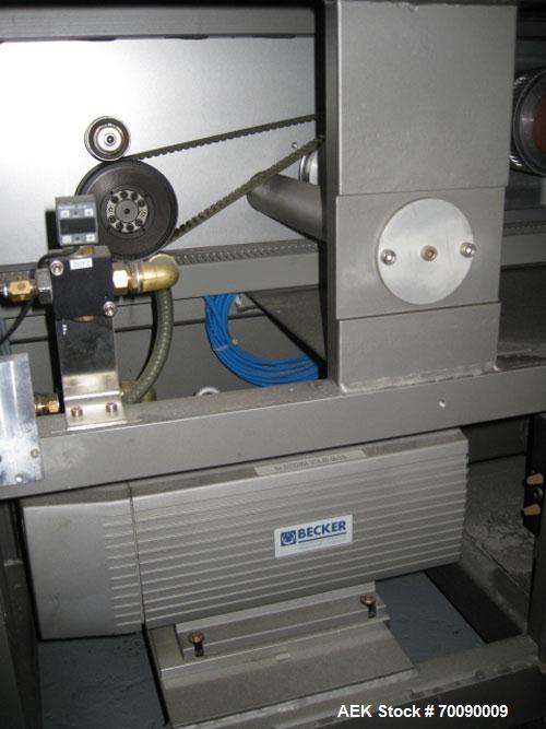 Used Uhlmann Model C2205 automatic blister cartoner. Capable of speeds up to 250 cartons per minute. Has a 5" pitch for a Maximum carton size range: (Length) 150mm (Width) 100mm (Height) 90mm. Max nu...