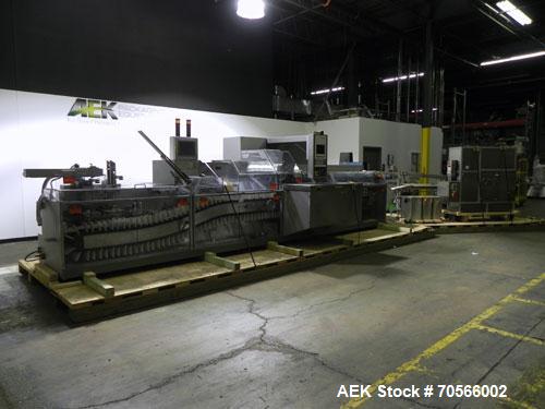 Used Uhlmann Model C2206 Automatic Horizontal Cartoner. Machine is capable of speeds up to 200 cartons per minute. Has 6" centers for a max carton range: length 130 mm, width up to 100 mm, depth to 2...