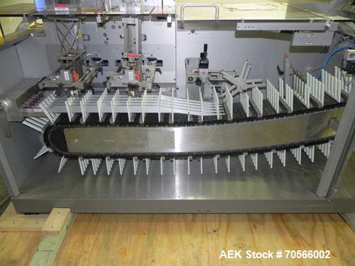 Used Uhlmann Model C2206 Automatic Horizontal Cartoner. Machine is capable of speeds up to 200 cartons per minute. Has 6" centers for a max carton range: length 130 mm, width up to 100 mm, depth to 2...