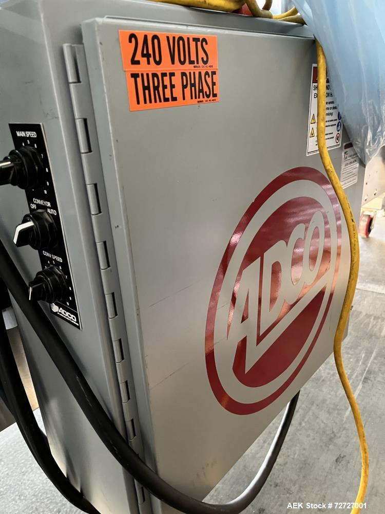 Used Adco Semi-Automatic Horizontal Load Cartoner, Model 15DZ60SS, Stainless Steel. 25-230mm long x 25-100mm wide x 100-305mm deep carton size range. 3/60/230/460v Requirement. Serial# 4979HG.Include...