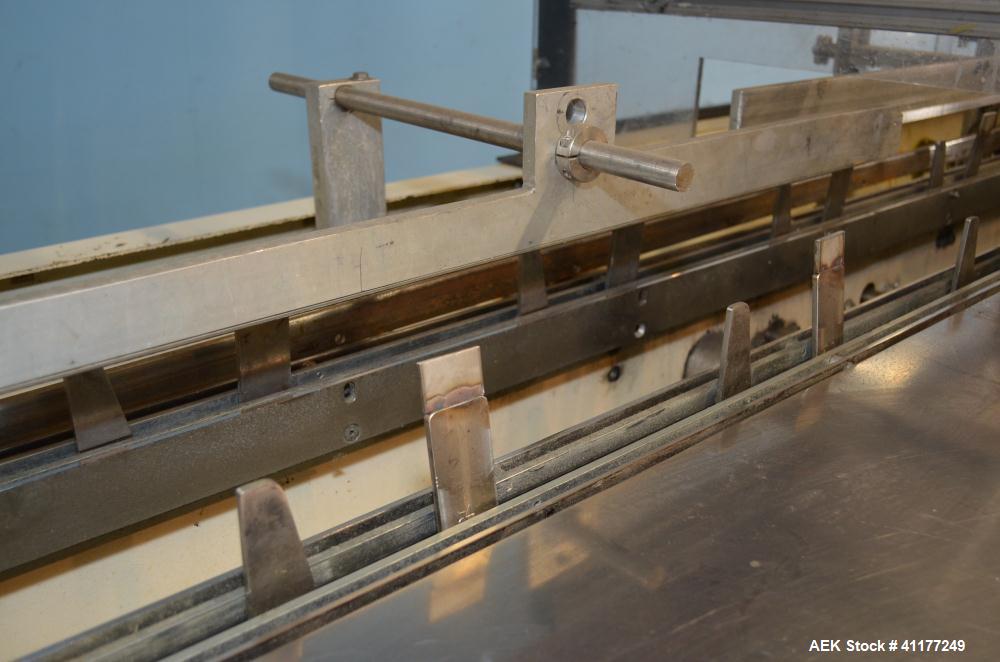 Used Adco Horizontal Glue Cartoner, Model 15E60EC. Has (3) head rotary carton feed. 6' long manual load area. Nordson hot melt glue system. Capable of speeds from 20 to 120 cartons per minute. Has 14...