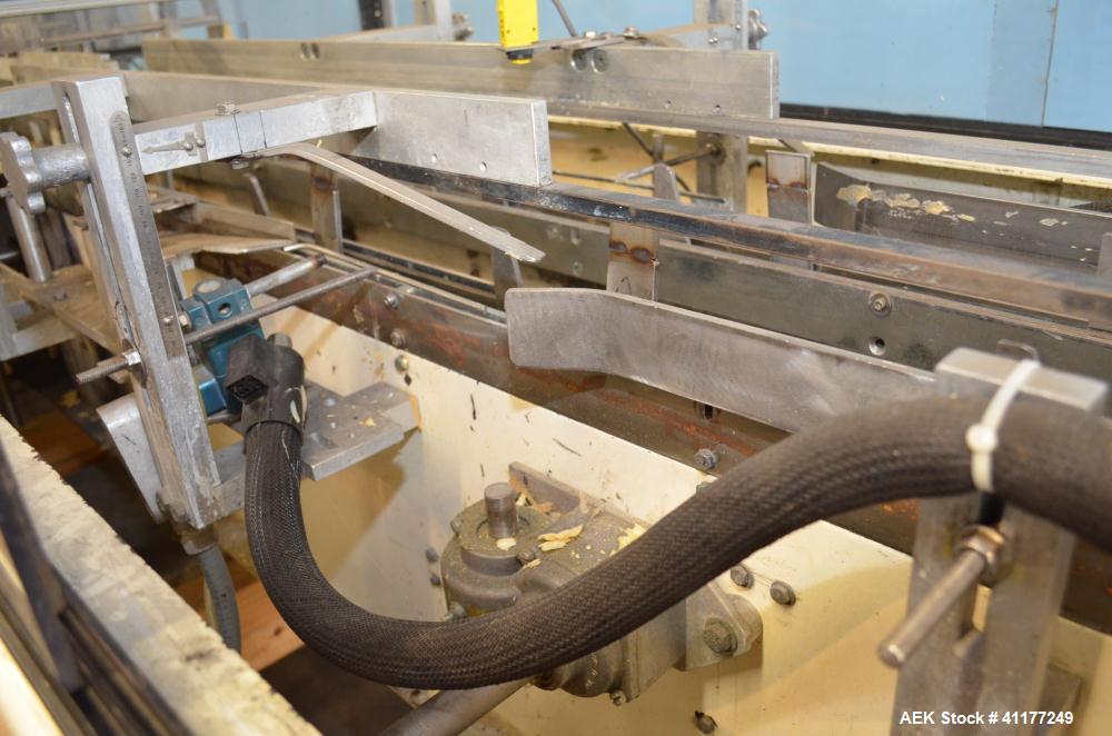Used Adco Horizontal Glue Cartoner, Model 15E60EC. Has (3) head rotary carton feed. 6' long manual load area. Nordson hot melt glue system. Capable of speeds from 20 to 120 cartons per minute. Has 14...