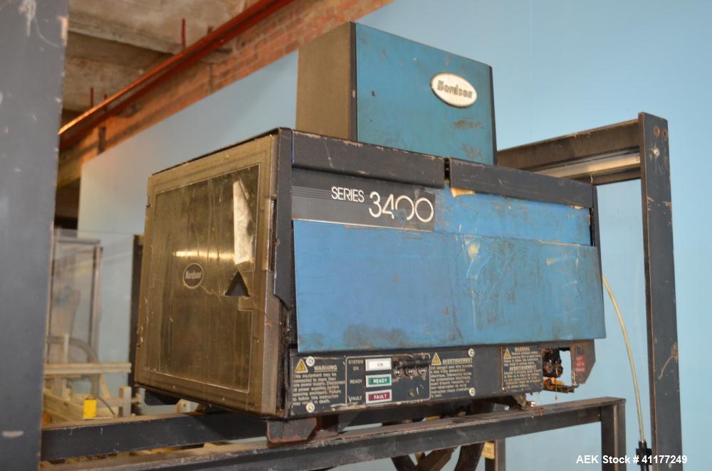 Used Adco Horizontal Glue Cartoner, Model 15E60EC. Has (3) head rotary carton feed. 6' long manual load area. Nordson hot melt glue system. Capable of speeds from 20 to 120 cartons per minute. Has 14...