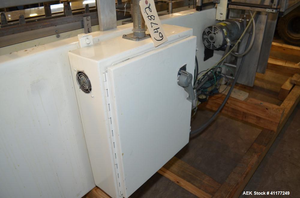 Used Adco Horizontal Glue Cartoner, Model 15E60EC. Has (3) head rotary carton feed. 6' long manual load area. Nordson hot melt glue system. Capable of speeds from 20 to 120 cartons per minute. Has 14...