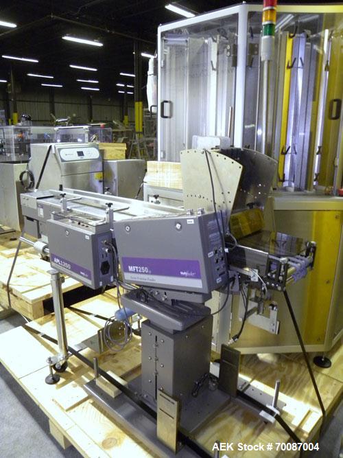 Used Bosch CUT120 Automatic Intermittent Motion Horizontal Tuck Cartoner. Capable of speeds up to 120 cartons per minute. Has adjustable bucket infeed on 5" centers for a carton size range: length 20...