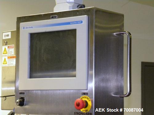 Used Bosch CUT120 Automatic Intermittent Motion Horizontal Tuck Cartoner. Capable of speeds up to 120 cartons per minute. Has adjustable bucket infeed on 5" centers for a carton size range: length 20...
