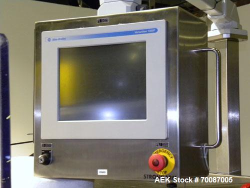 Used Bosch CUT120 Automatic Intermittent Motion Horizontal Tuck Cartoner. Capable of speeds up to 120 cartons per minute. Has adjustable bucket infeed on 5" centers for a carton size range: length 20...