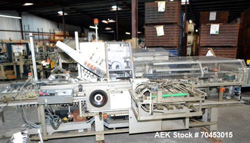 Used IWKA CPR Automatic Horizontal Bottle Cartoner capable of speeds up to 200 cartons per minute. Has a carton size range: A- 20 - 105mm, B 15 - 70mm, C 55 - 85mm. Model CPR.  With adjustable bucket...