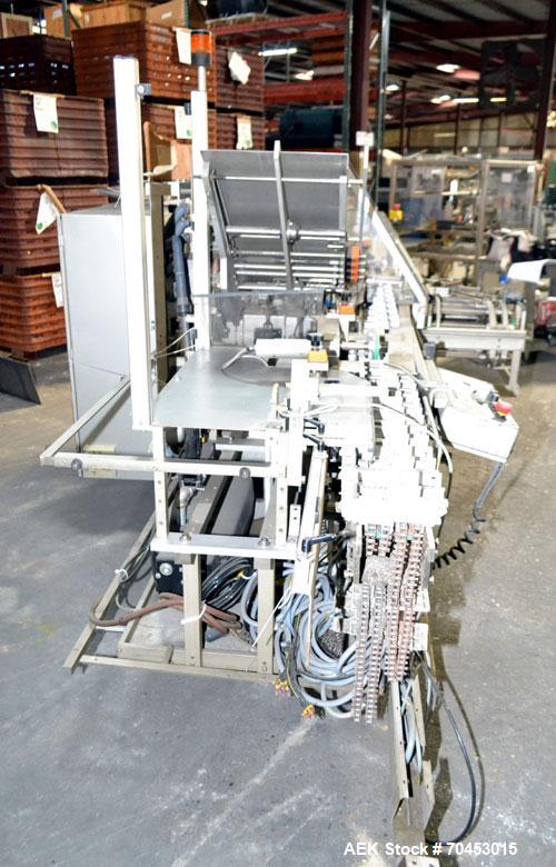 Used IWKA CPR Automatic Horizontal Bottle Cartoner capable of speeds up to 200 cartons per minute. Has a carton size range: A- 20 - 105mm, B 15 - 70mm, C 55 - 85mm. Model CPR.  With adjustable bucket...